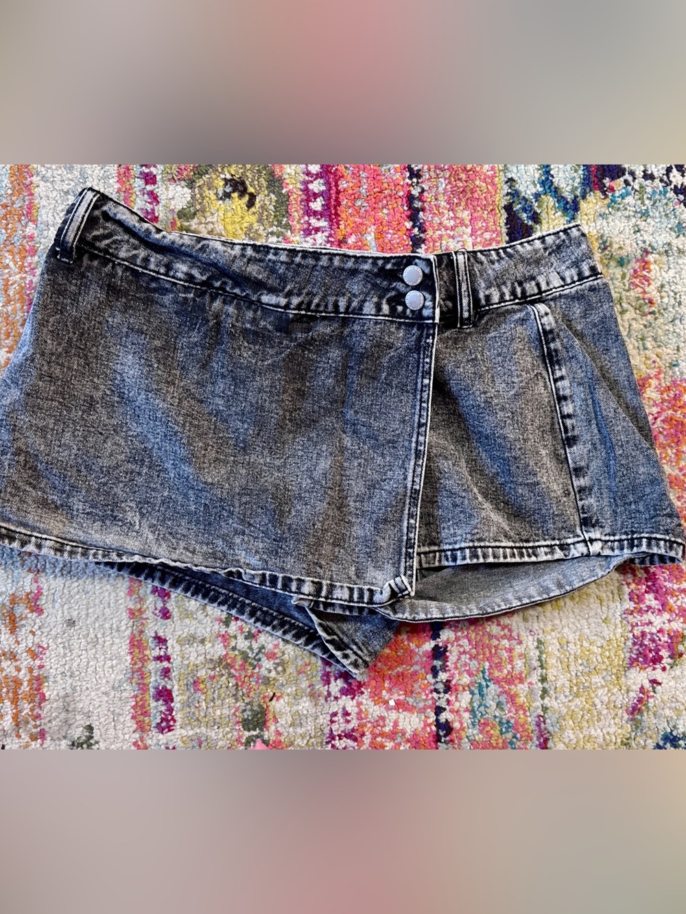 Women's Black Acid-Wash Denim Skort Shorts